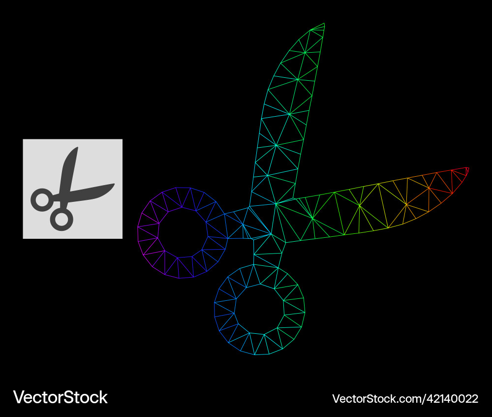 Spectrum gradient polygonal net scissors icon vector image