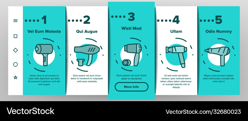 Blow dryer device onboarding icons set Blow dryer device onboarding icons set vector image