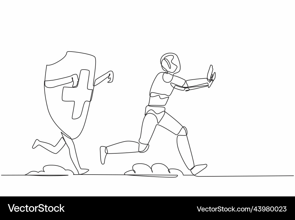 Continuous one line drawing stressed robot being Continuous one line drawing stressed robot being vector image
