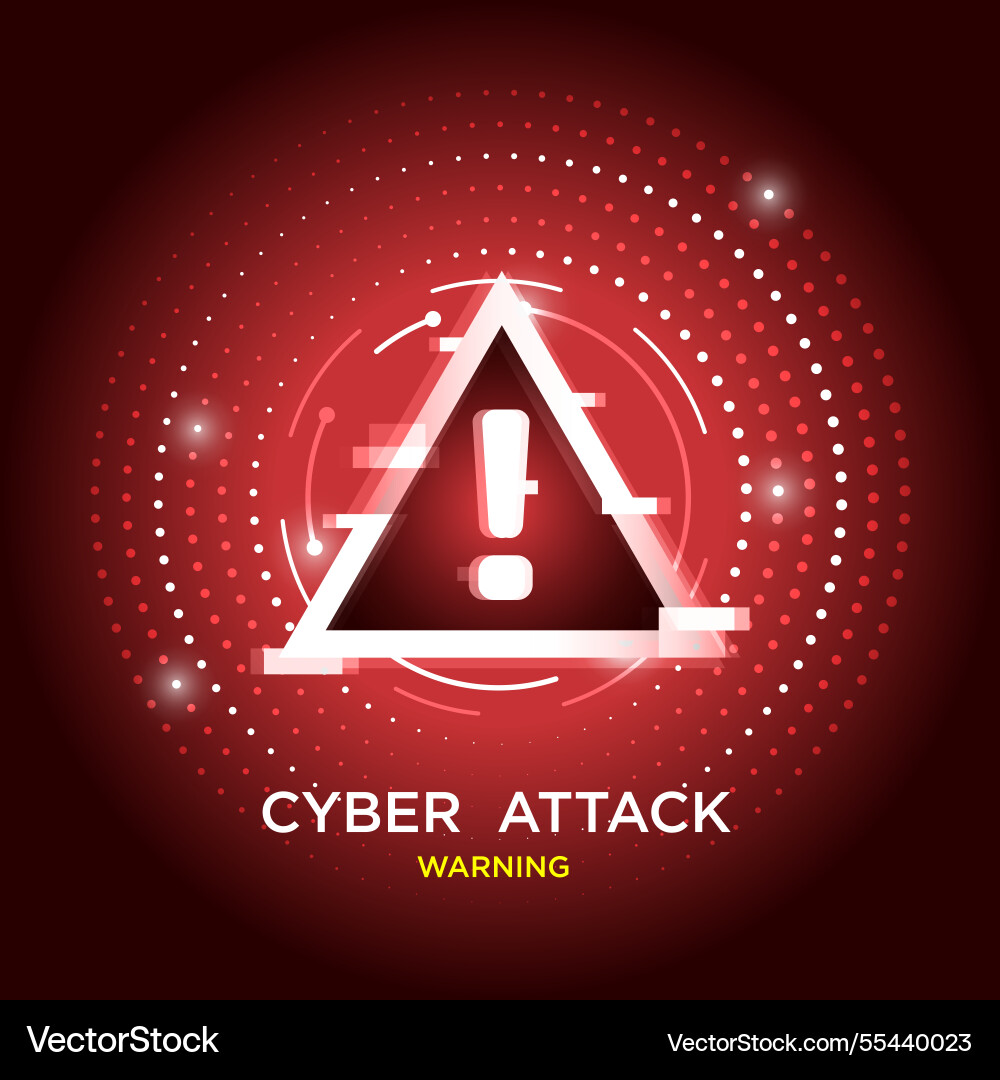 Cyber attack warning with a glowing triangular Cyber attack warning with a glowing triangular vector image