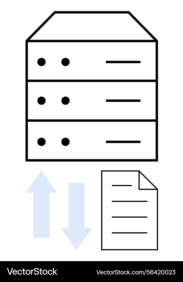 Data server with file transfer arrows and document Data server with file transfer arrows and document vector image
