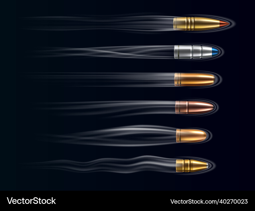 Flying bullet traces realistic pistol projectiles Flying bullet traces realistic pistol projectiles vector image