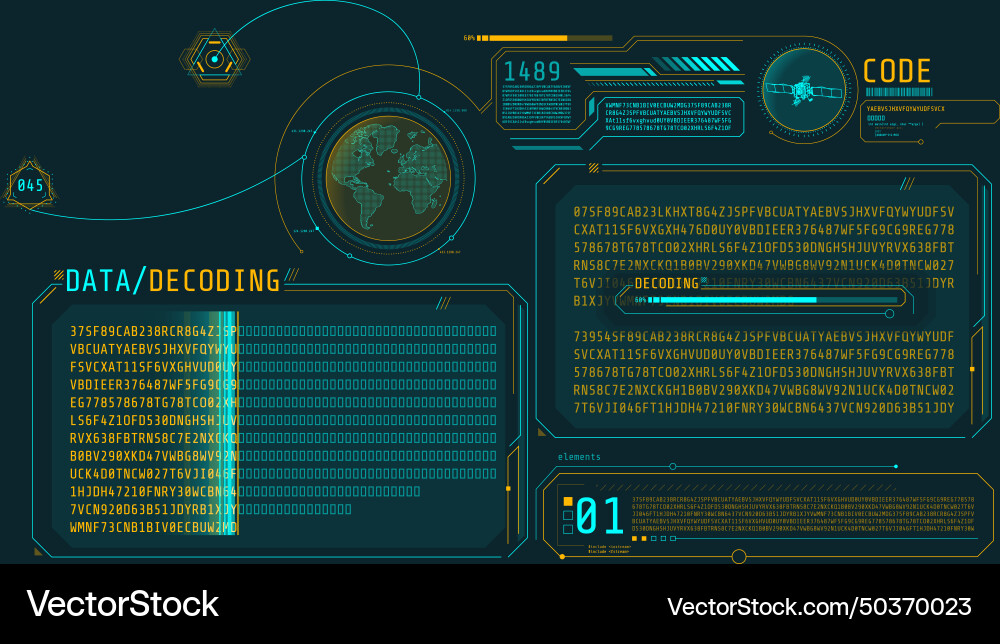 Futuristic hud design of satellite data decoding Futuristic hud design of satellite data decoding vector image