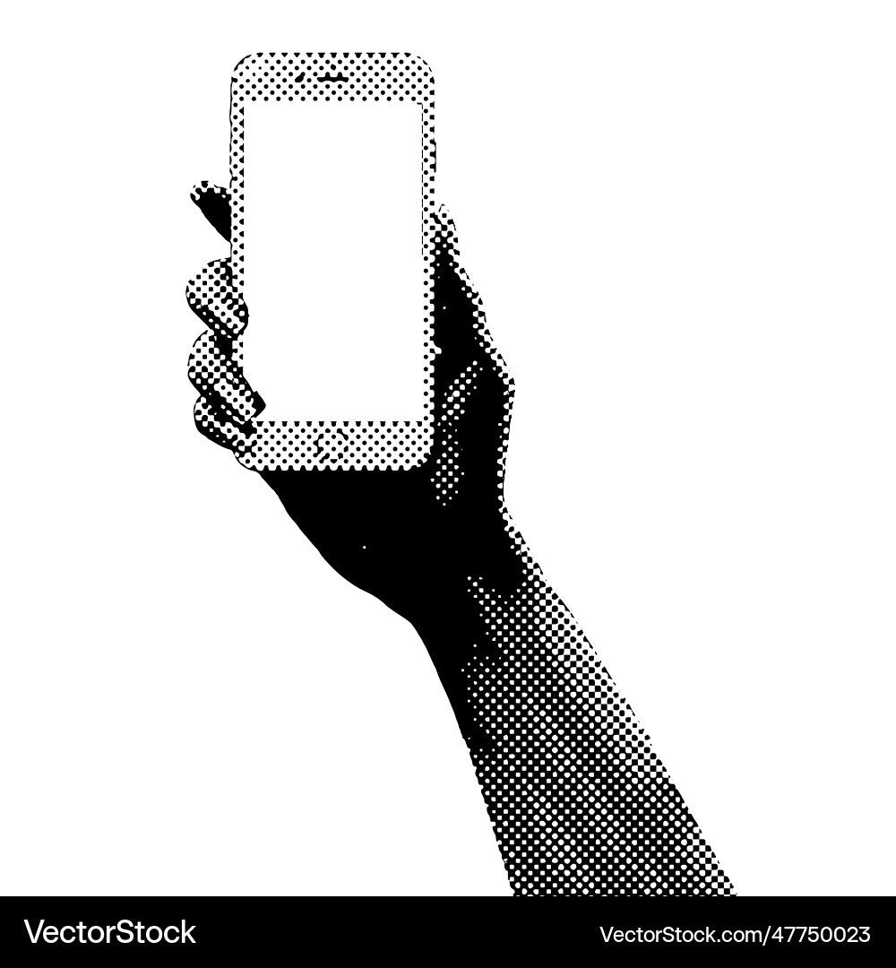 Halftone hand with smartphone vector image