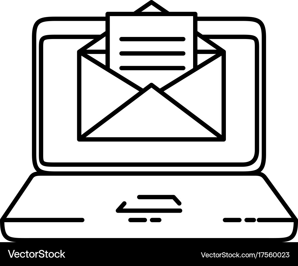 Laptop computer with envelope vector image