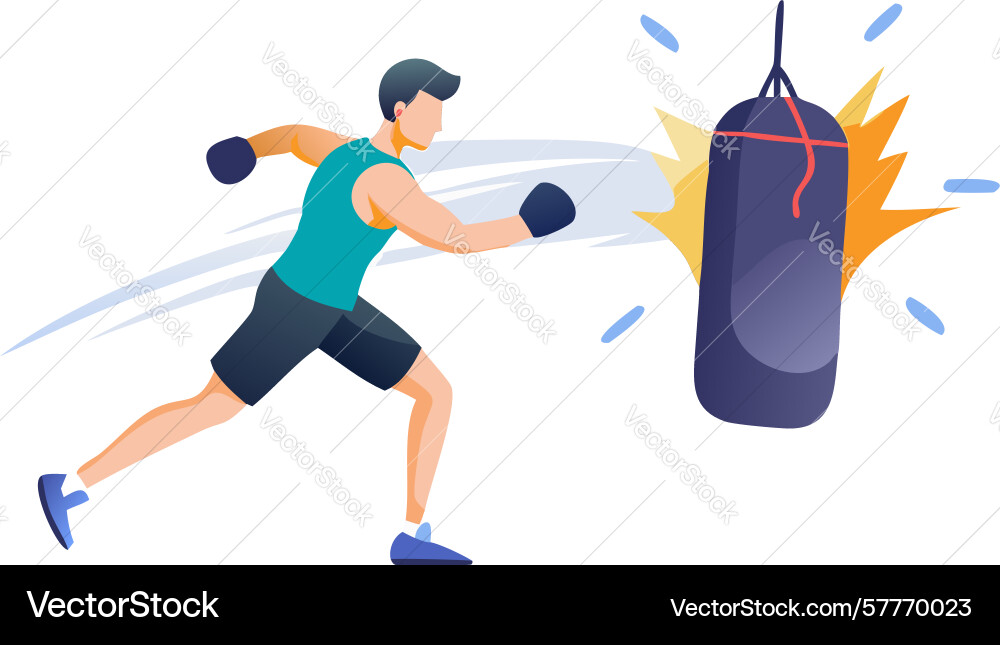 Man practicing boxing with a punching bag focused vector image