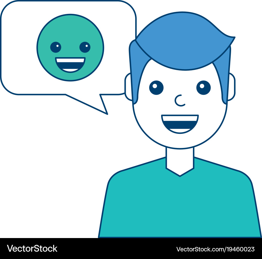 Man with smile emoticon in speech bubble vector image