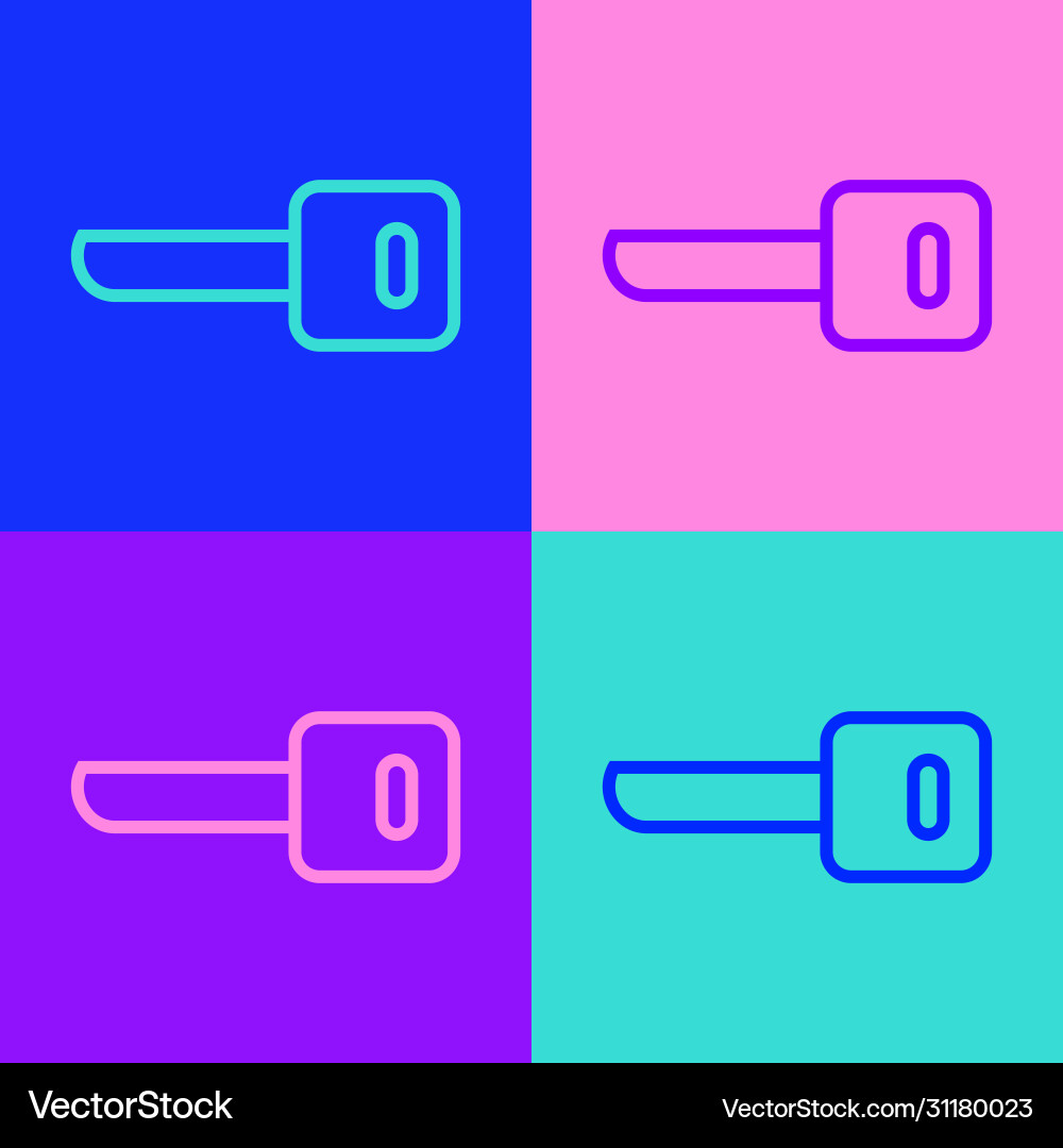 Pop art line key icon isolated on color background Vector Image