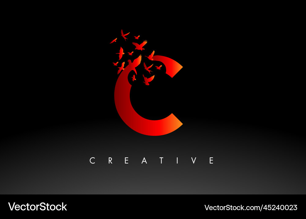 Red c logo letter with flock of birds flying Vector Image