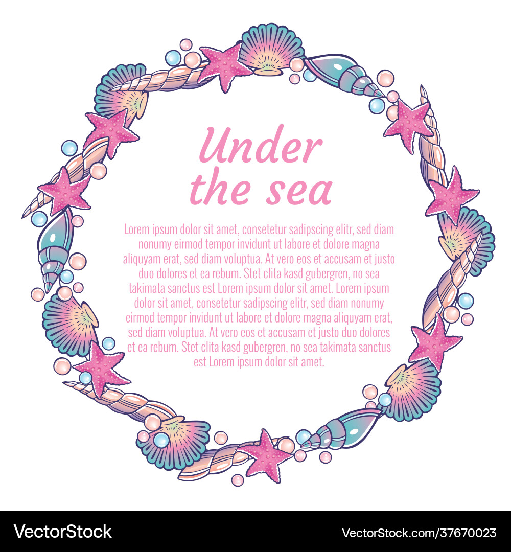 Sea elements composition border frame with space Vector Image