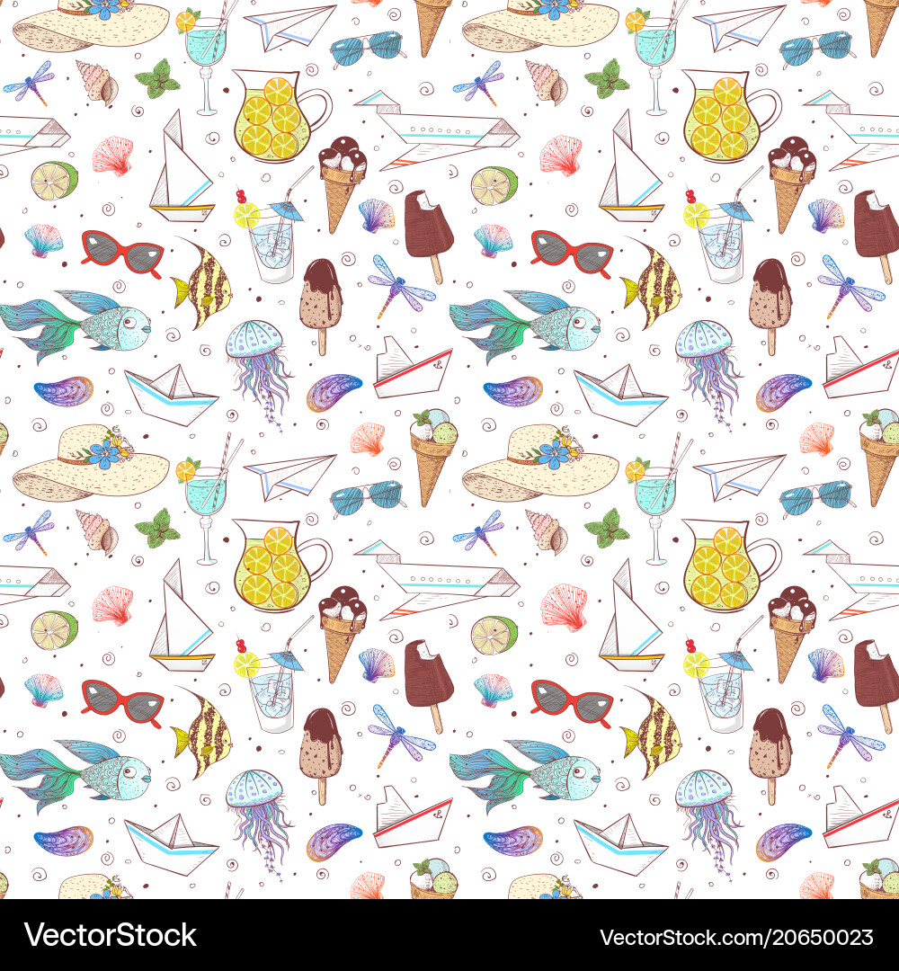 Seamless pattern with summer doodle sketch Vector Image
