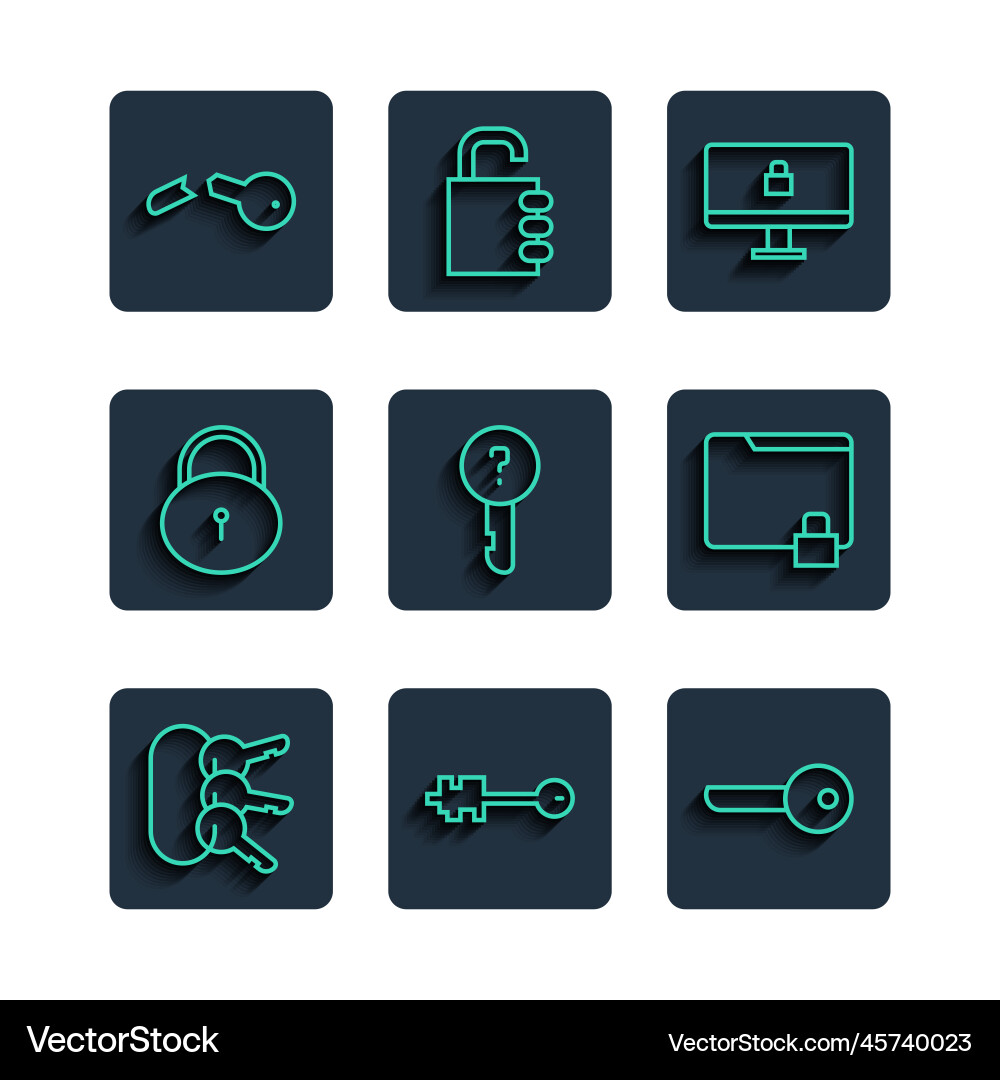 Set line bunch of keys old key lock on computer Set line bunch of keys old key lock on computer vector image
