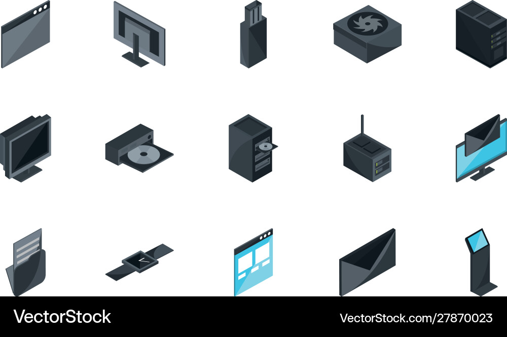 Technology hardware device computer icons set Technology hardware device computer icons set vector image