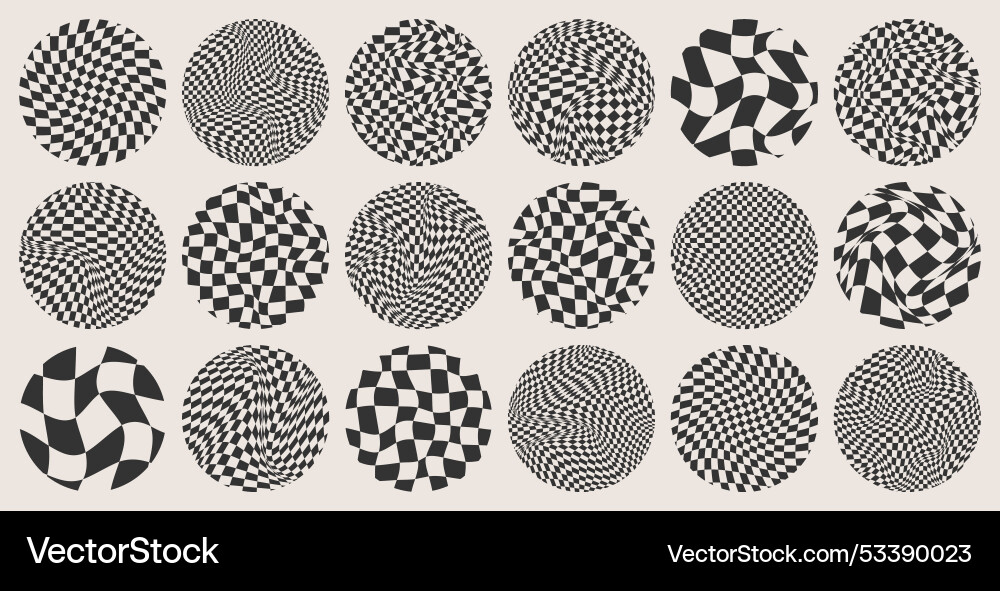 Trendy round checkered pattern distorted tiled Trendy round checkered pattern distorted tiled Vector Image