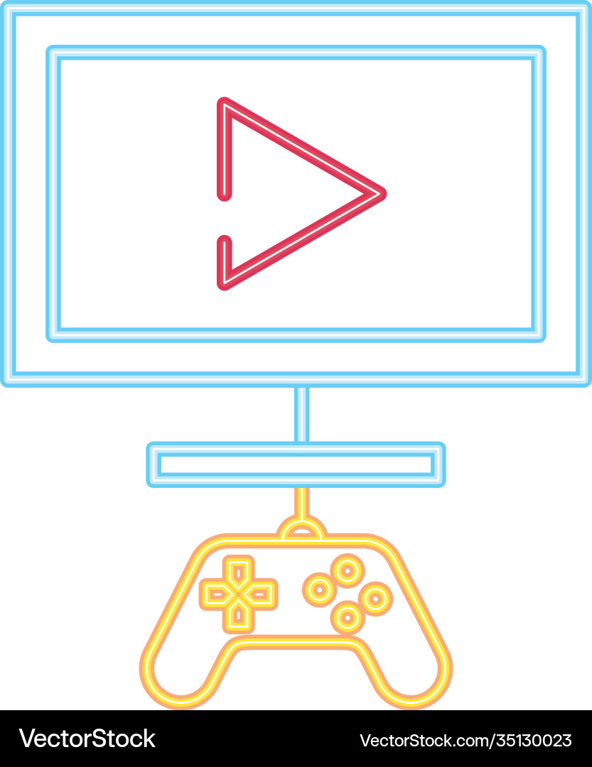 Video game computer with control neon style icon Video game computer with control neon style icon vector image