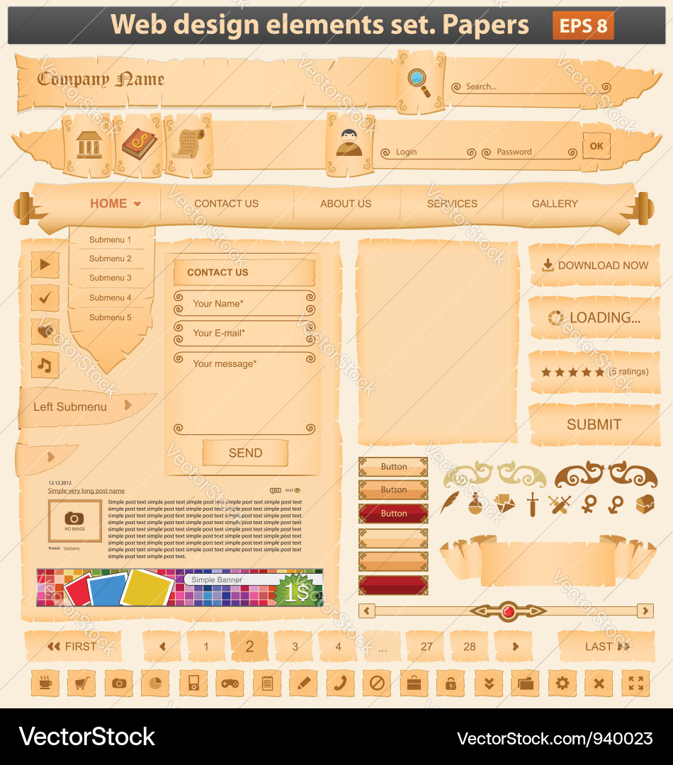 Web design elements set paper Vector Image