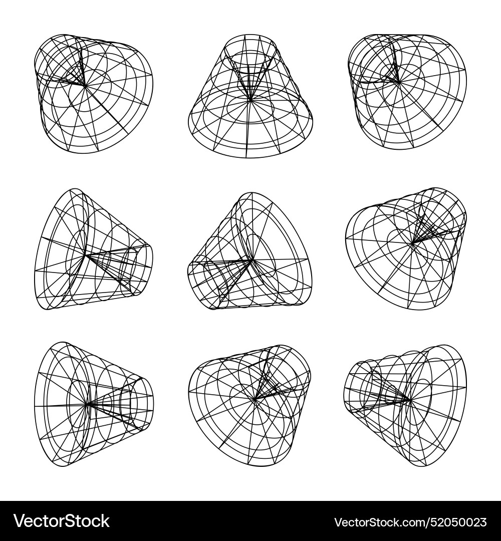 Wireframe lined shapes perspective mesh 3d grid Wireframe lined shapes perspective mesh 3d grid vector image
