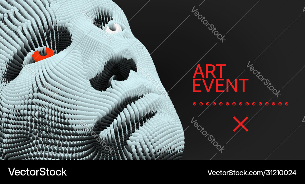 Art event invitation template 3d digital face vector image