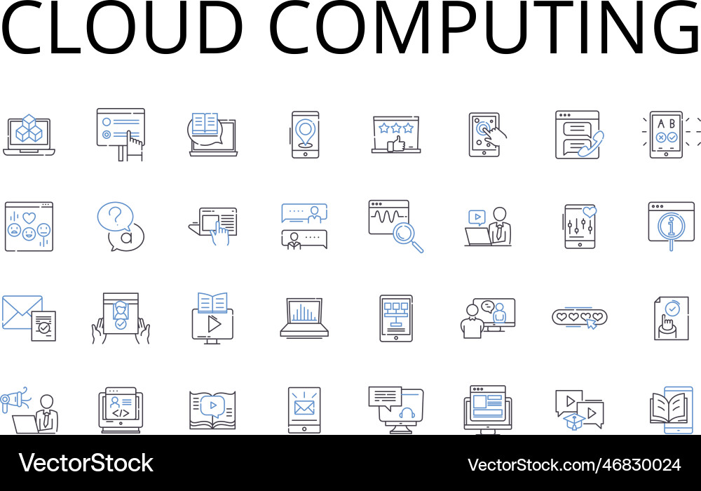 Cloud computing line icons collection virtual Cloud computing line icons collection virtual vector image