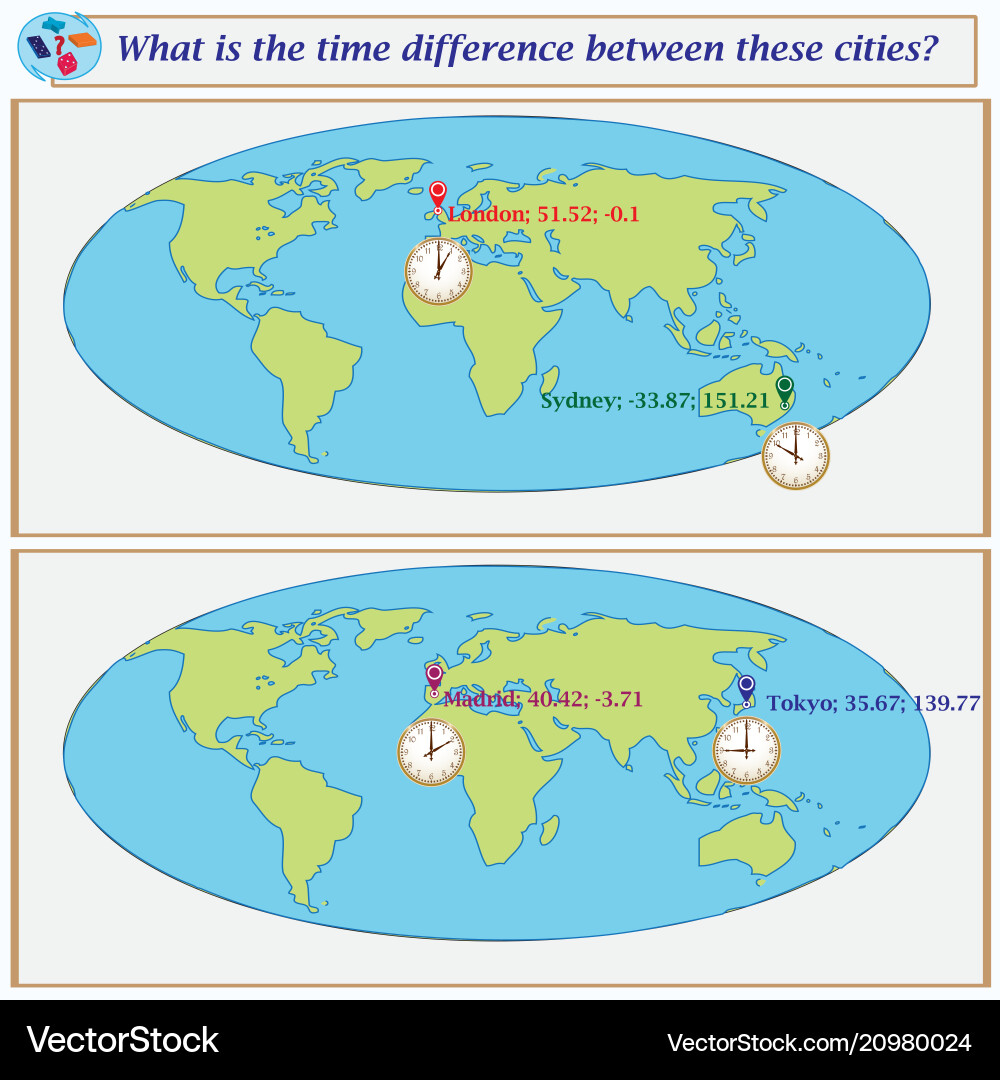 Logical task what is the time difference between Logical task what is the time difference between vector image