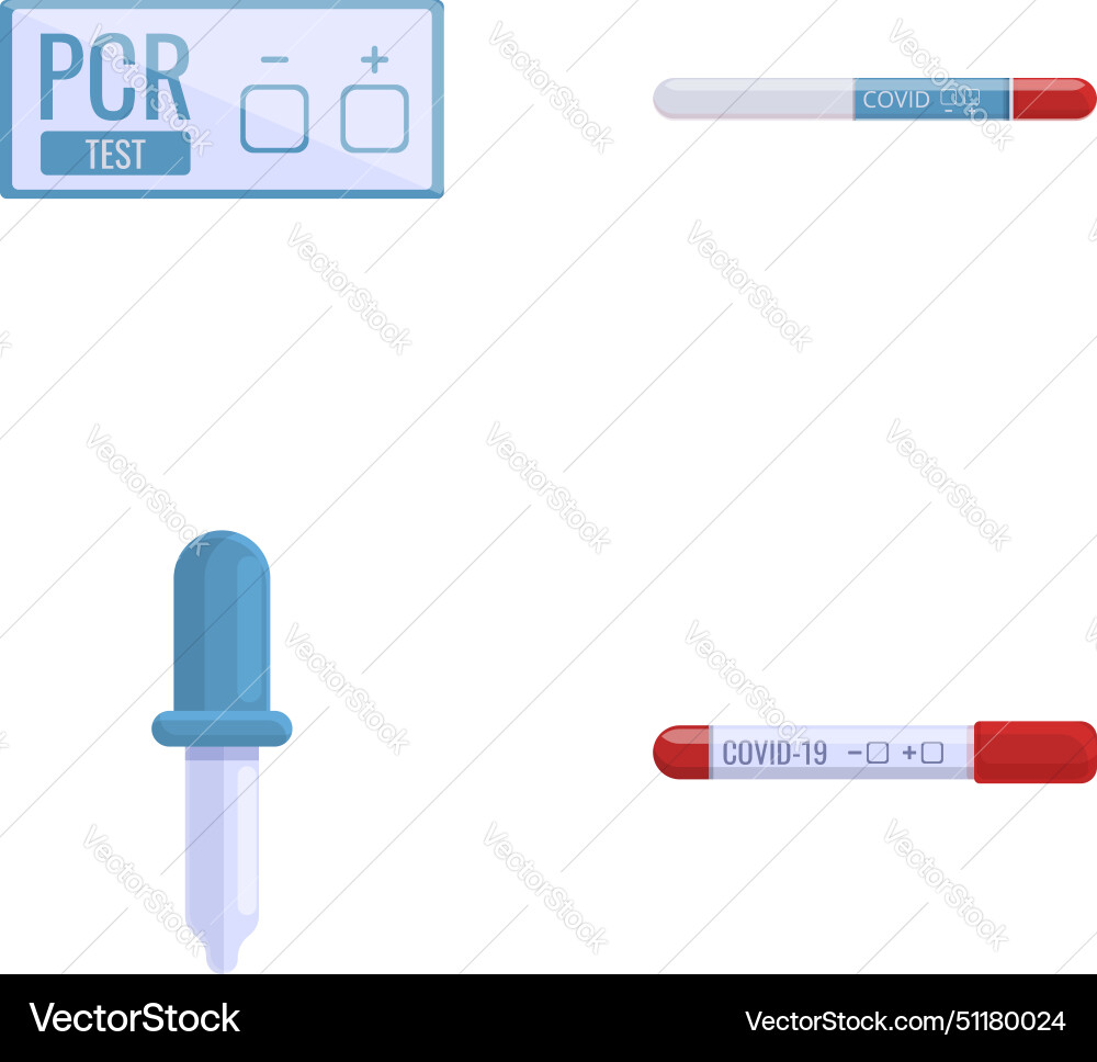 Pcr test icons set cartoon equipment Royalty Free Vector