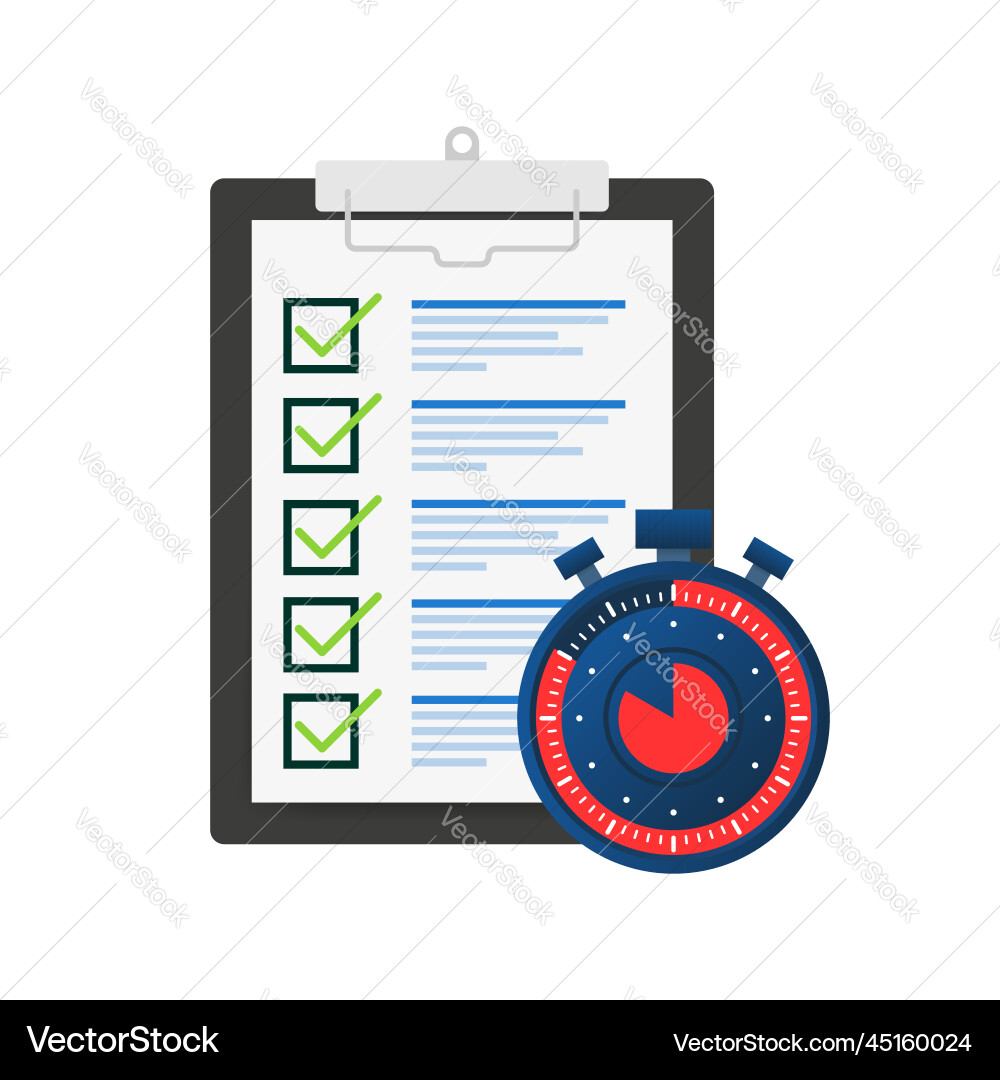 Quick survey badge icon check list and stopwatch Quick survey badge icon check list and stopwatch Vector Image