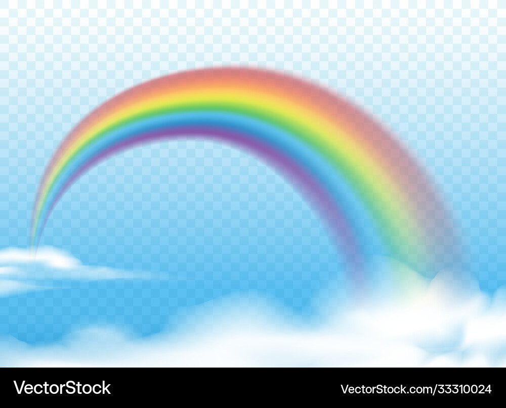 Realistic rainbow on clouds Royalty Free Vector Image