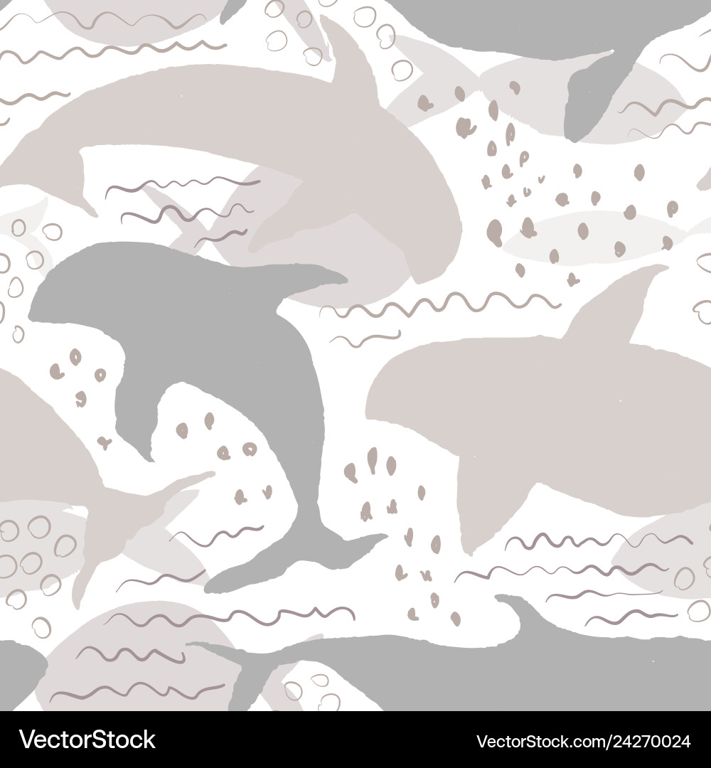 Seamless pattern with watercolor orcas Royalty Free Vector
