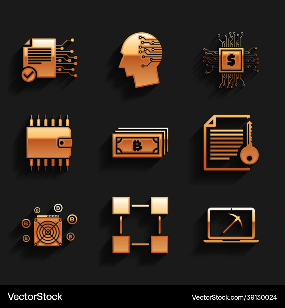 Set cryptocurrency bitcoin blockchain technology Set cryptocurrency bitcoin blockchain technology vector image