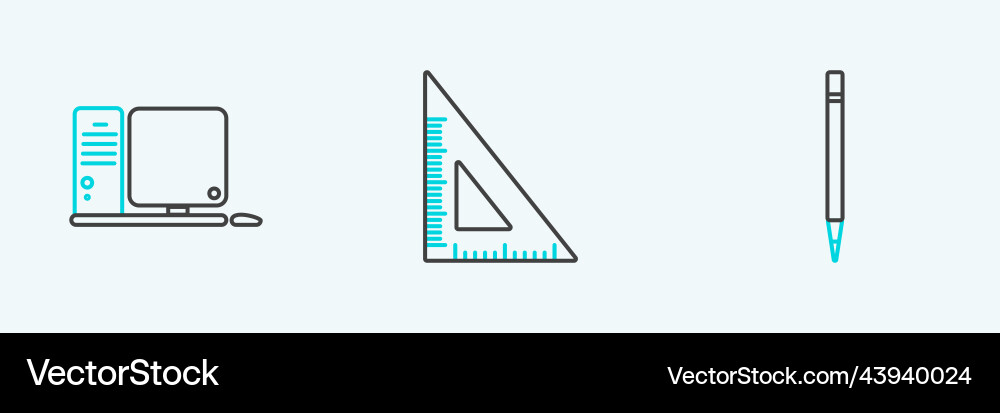 Set line pencil with eraser computer monitor Set line pencil with eraser computer monitor vector image