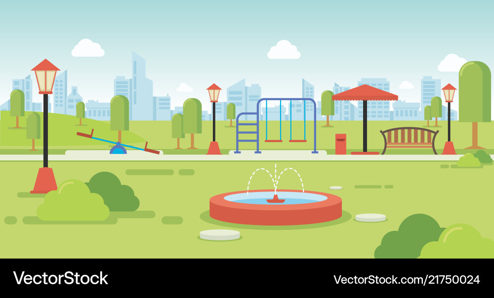Stadtpark mit Bänken und Kinderspielplatz Stadtpark mit Bänken und Kinderspielplatz vektorbild