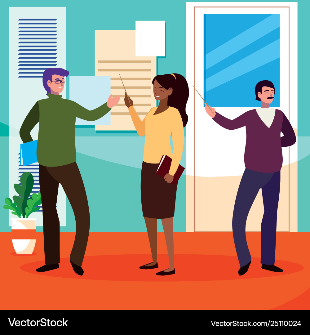 Teachers group in school corridor Royalty Free Vector Image