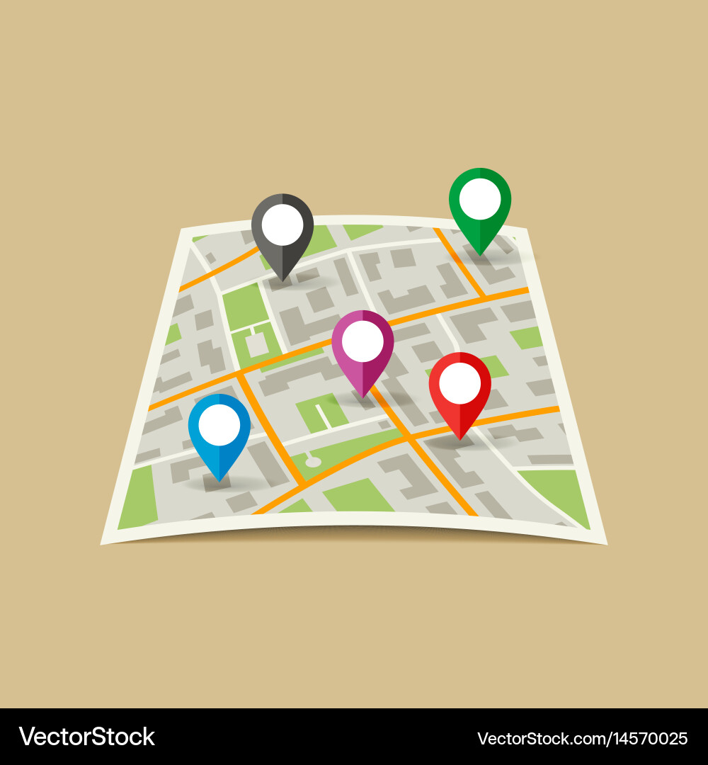 City Map with Location Pins Royalty Free Vector Image