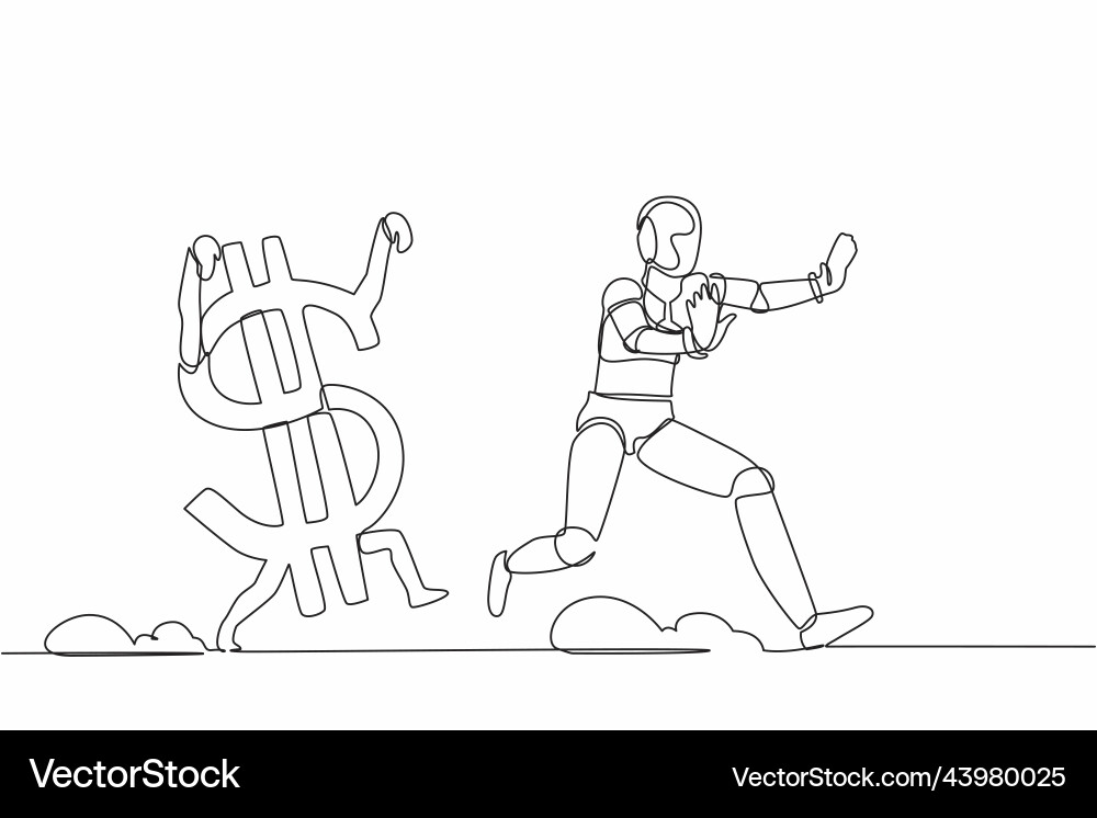 Continuous one line drawing stressed robot being Continuous one line drawing stressed robot being vector image