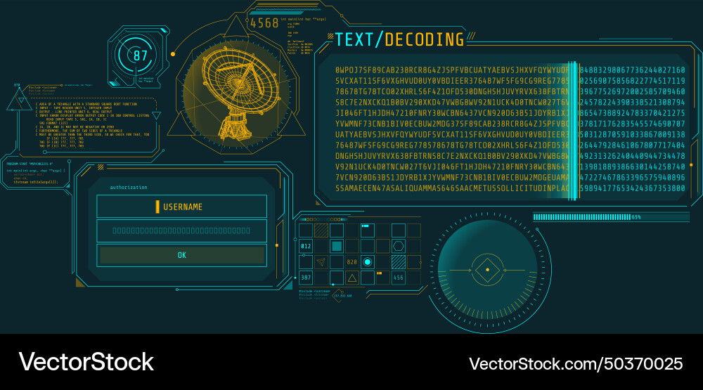 Futuristic hud interface for radio telescope data vector image