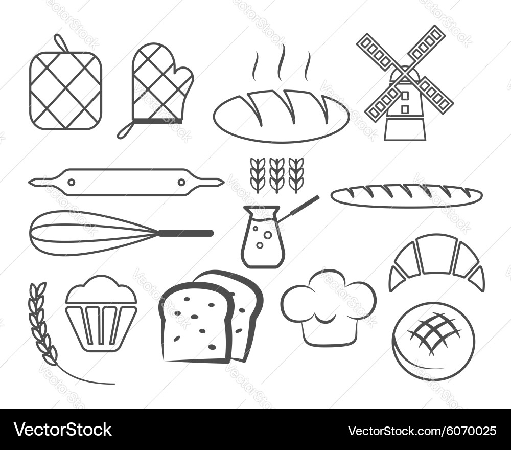 Set of bakery line icons and design elements vector image