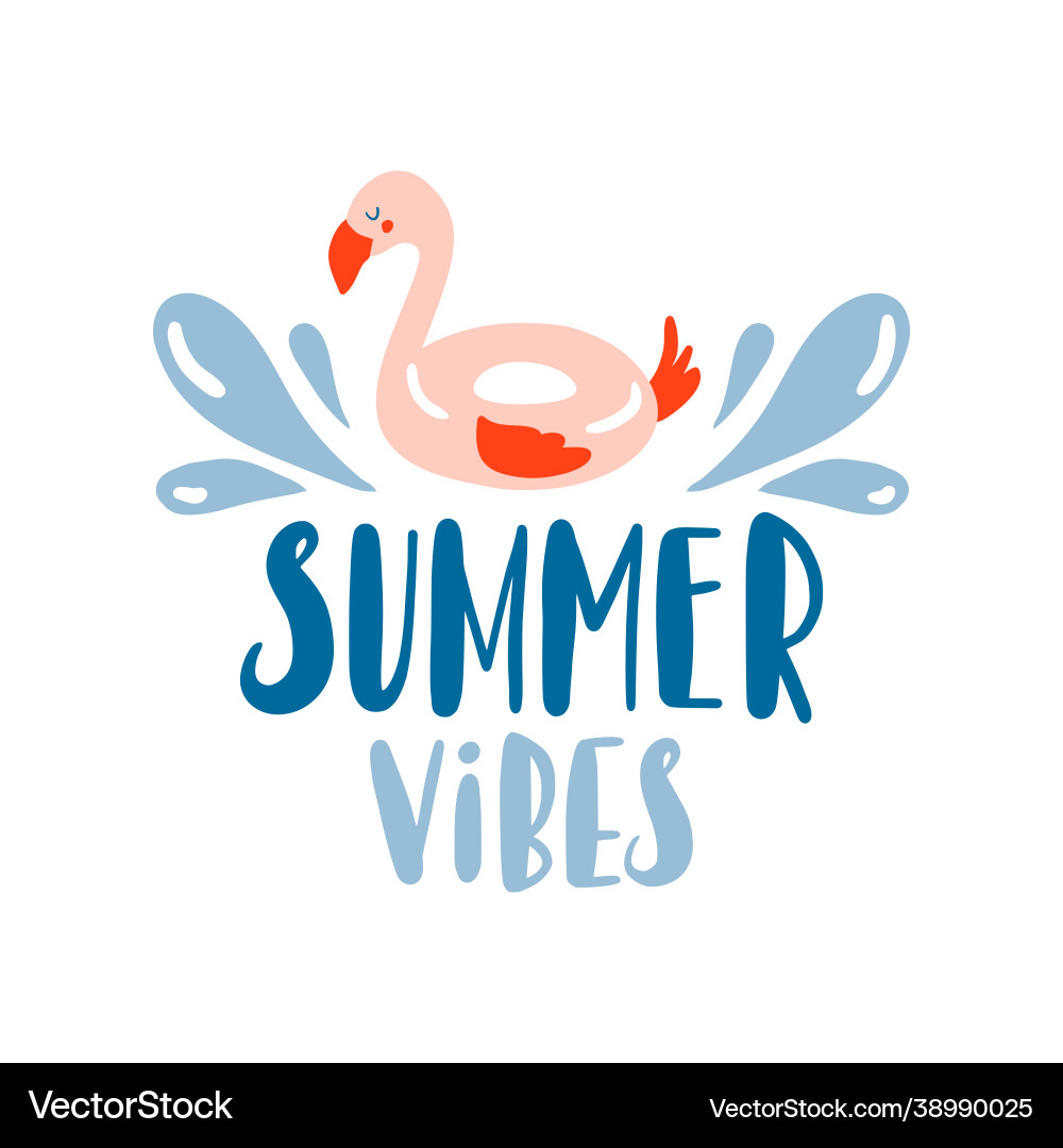 Summer vibes pink flamingo circle float with text Summer vibes pink flamingo circle float with text vector image