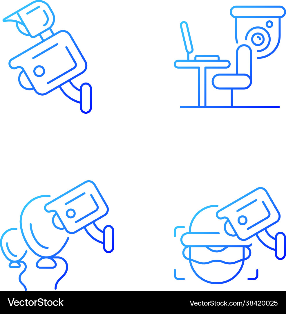 Surveillance management gradient linear icons set Surveillance management gradient linear icons set vector image