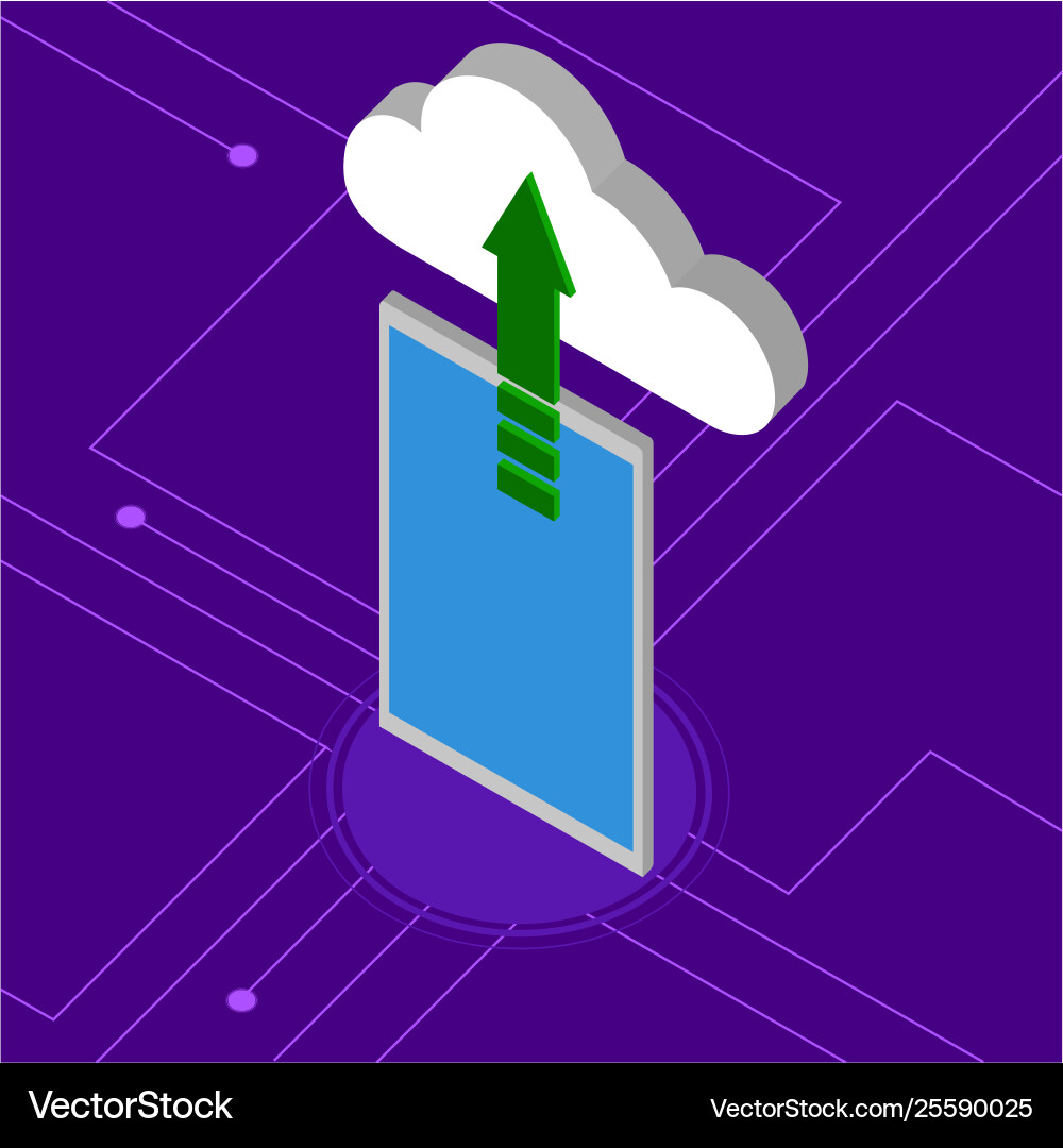 Tablet uploading to a 3d cloud computing icon Vector Image