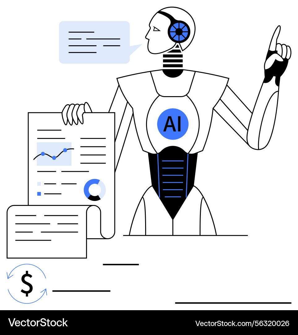 AI Robot Data Analysis & Insights Vector Image