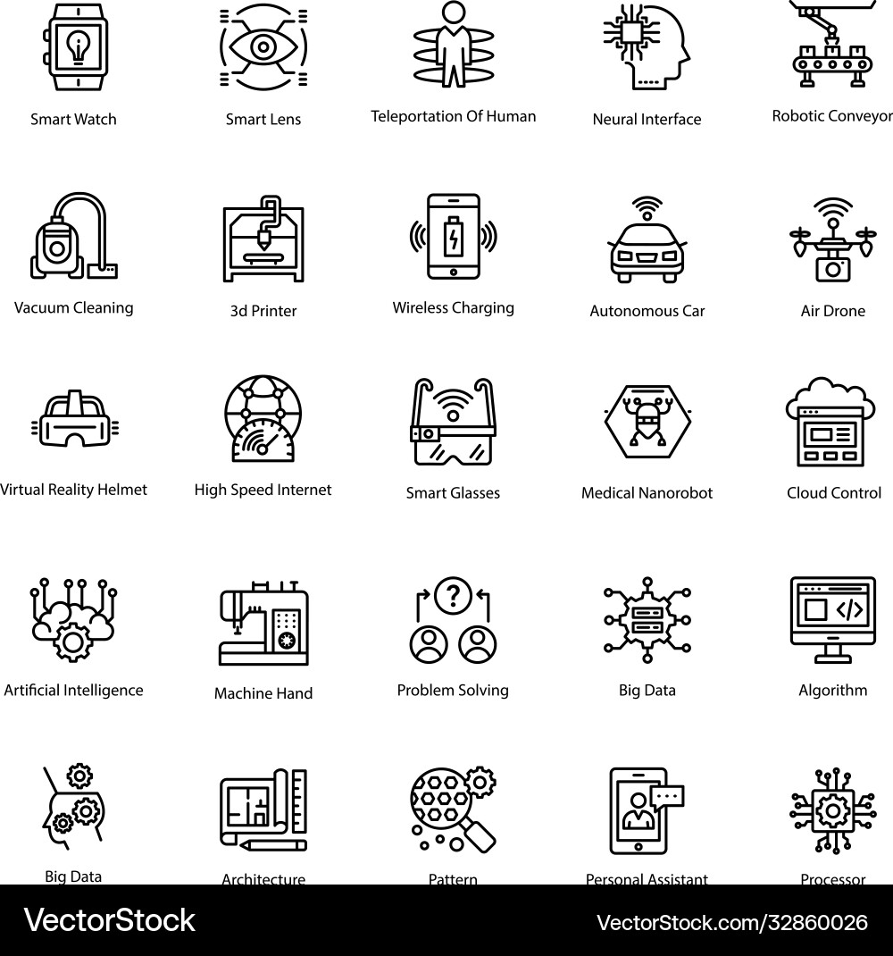 Artificial intelligence line icons vector image