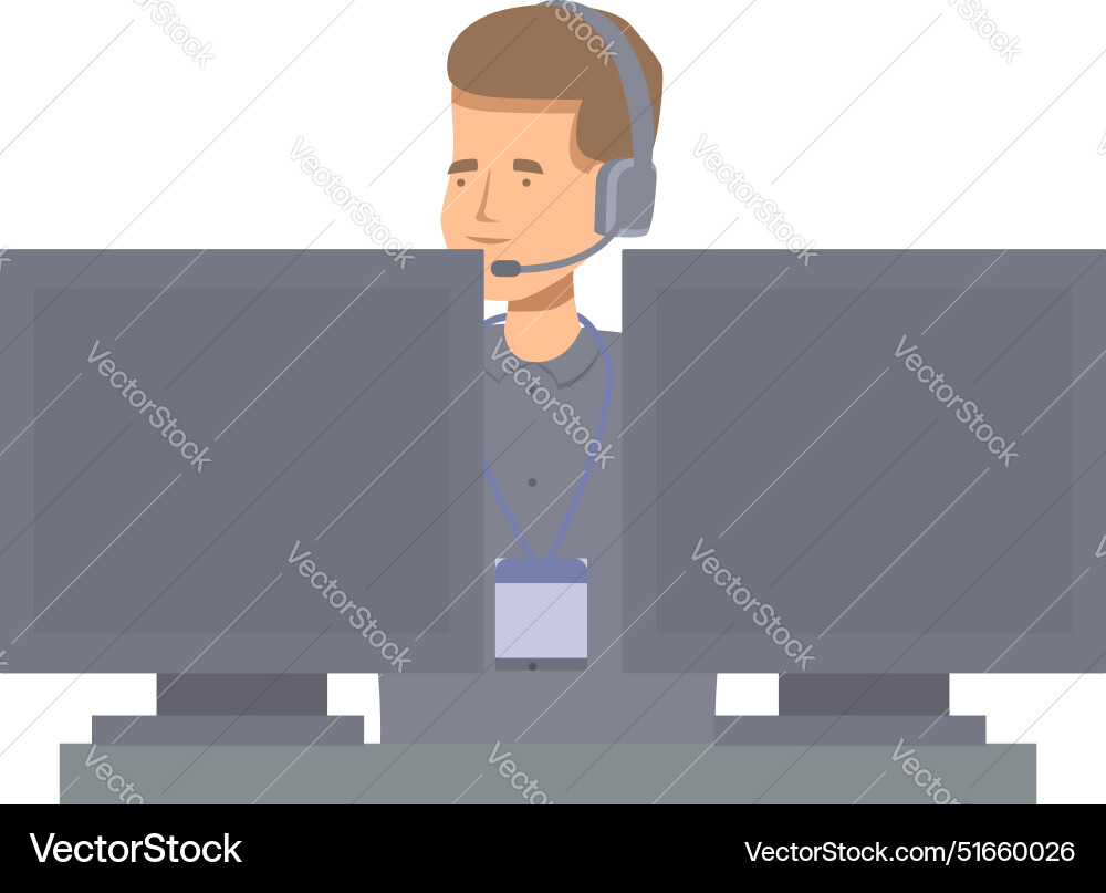 Call center employee is working on a computer Call center employee is working on a computer vector image
