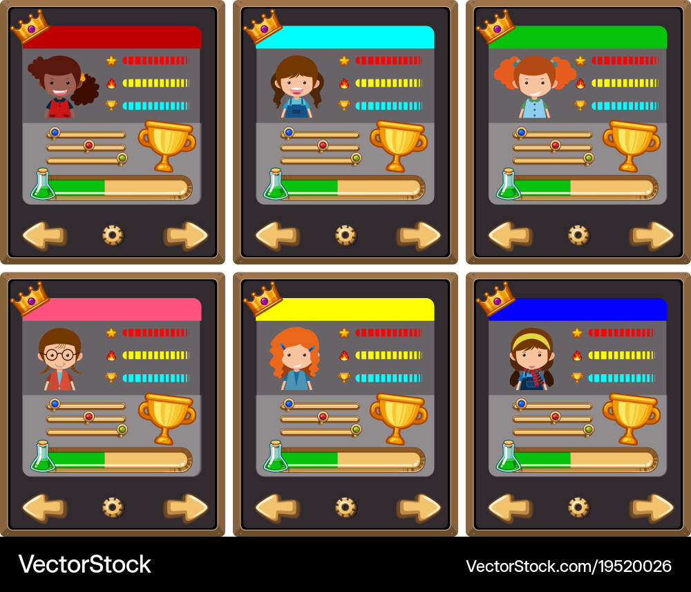 Card game template with characters and buttons vector image