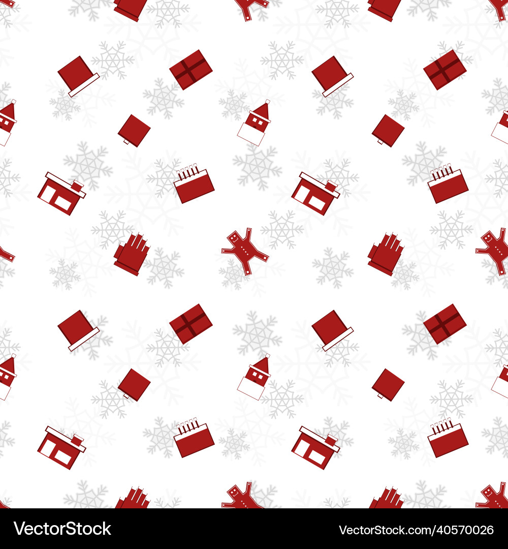 Red christmas object silhouette repeat pattern vector image