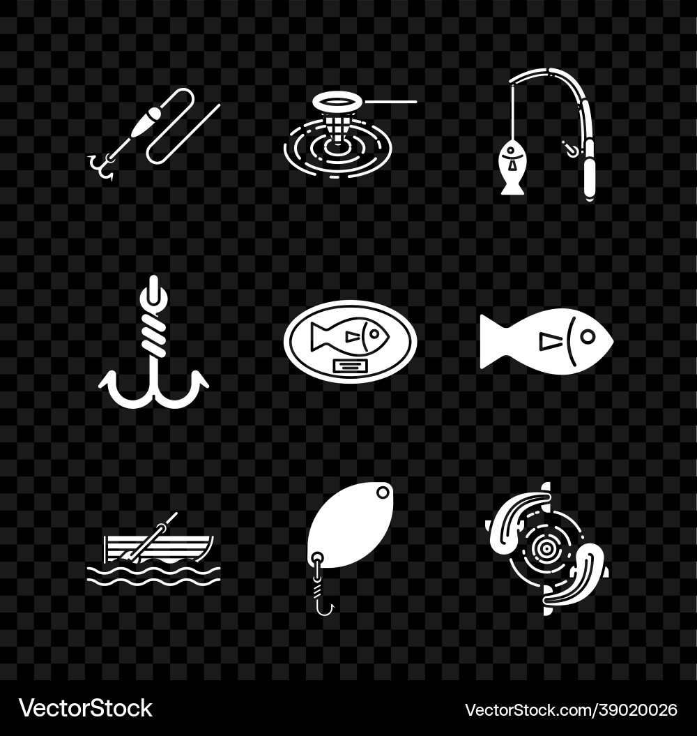 Set fishing line with hook and float net water Set fishing line with hook and float net water vector image