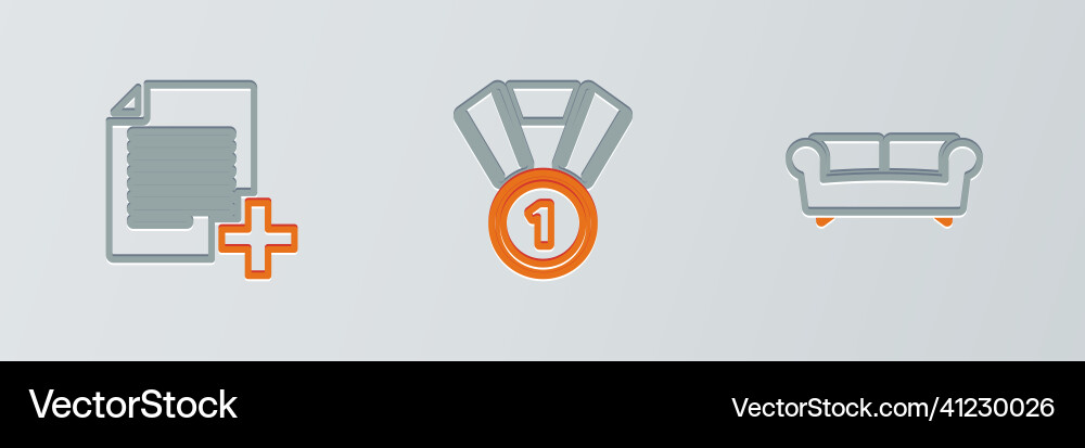 Set line sofa add new file and medal icon vector image