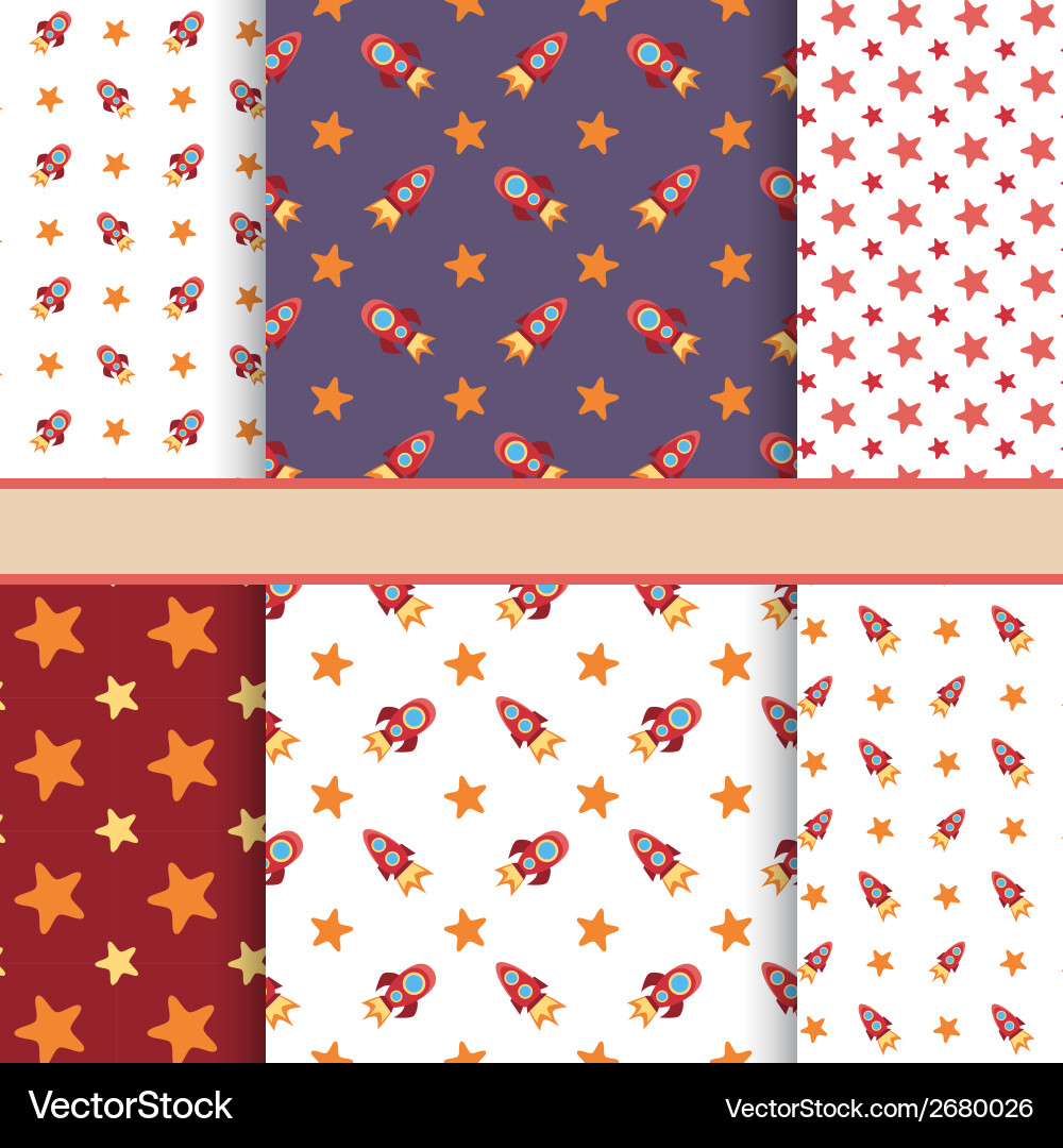 Set of seamless space patterns tiling - bright t vector image