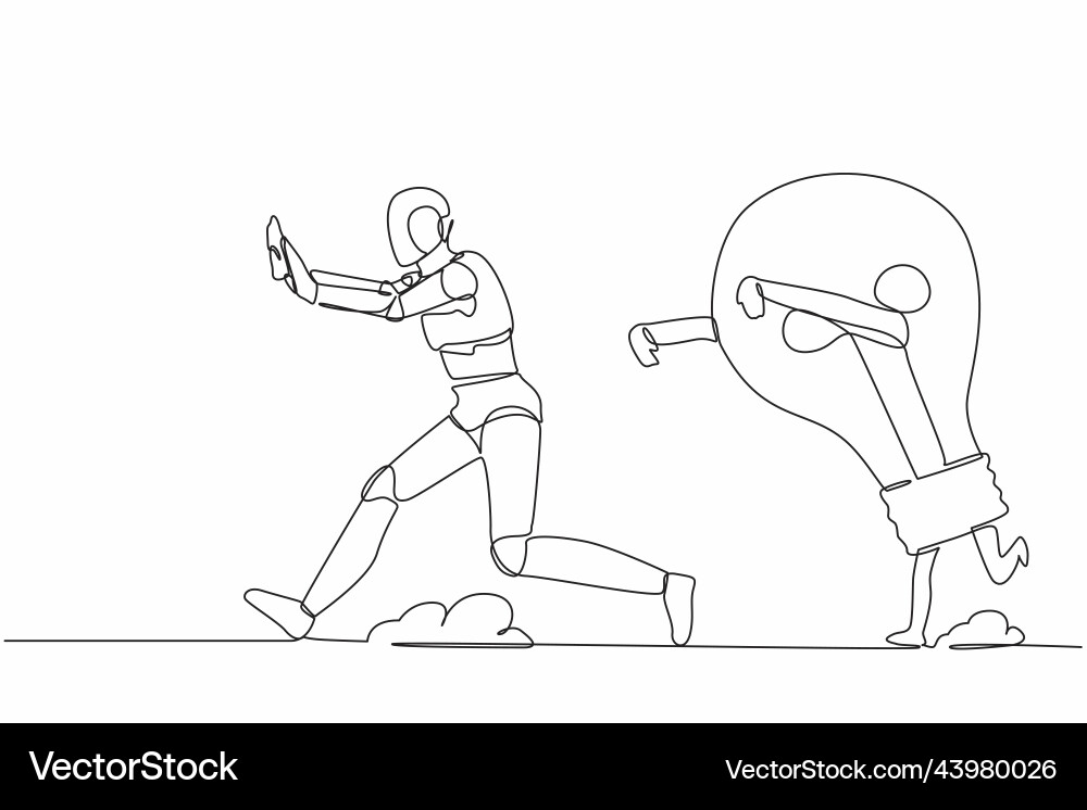 Single continuous line drawing stressed robot Single continuous line drawing stressed robot Vector Image