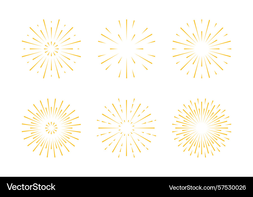 Sunburst set gold radial lines shape abstract Vector Image