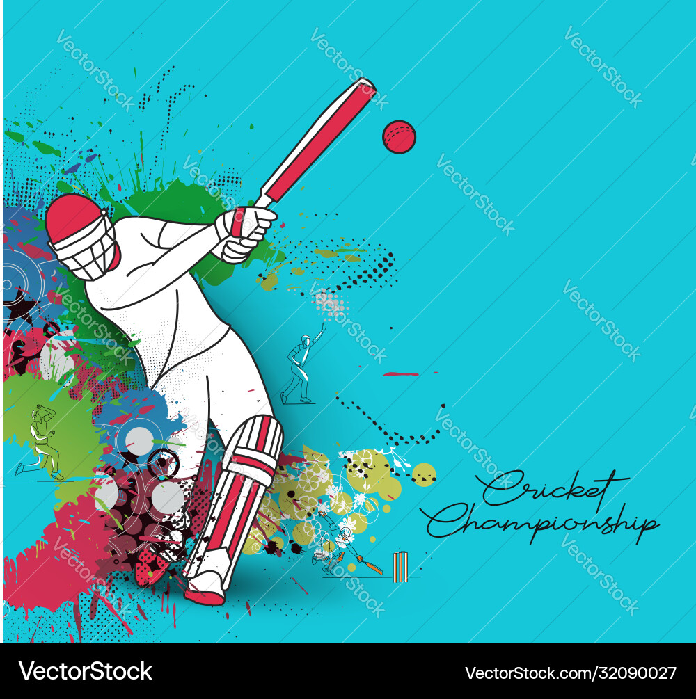 Abstract colorful pattern with batsman and bowler vector image